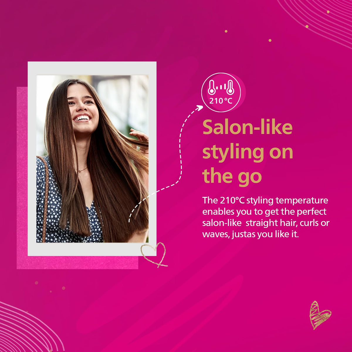 Philips Hair Straightener, Long-Lasting Salon like Results, Frizz Control,Shine (BHS252/00)