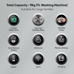 LG 9 Kg 5 Star Inverter Wi-Fi Fully-Automatic Top Loading Washing Machine Appliance (THD09NWM, Middle Black, AIDD Technology & TurboWash)-2