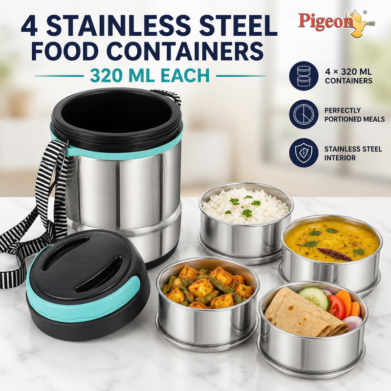 Pigeon HotBite Stainless Steel Insulated Lunch Box with 320 ml Food Containers, Hot and Cold