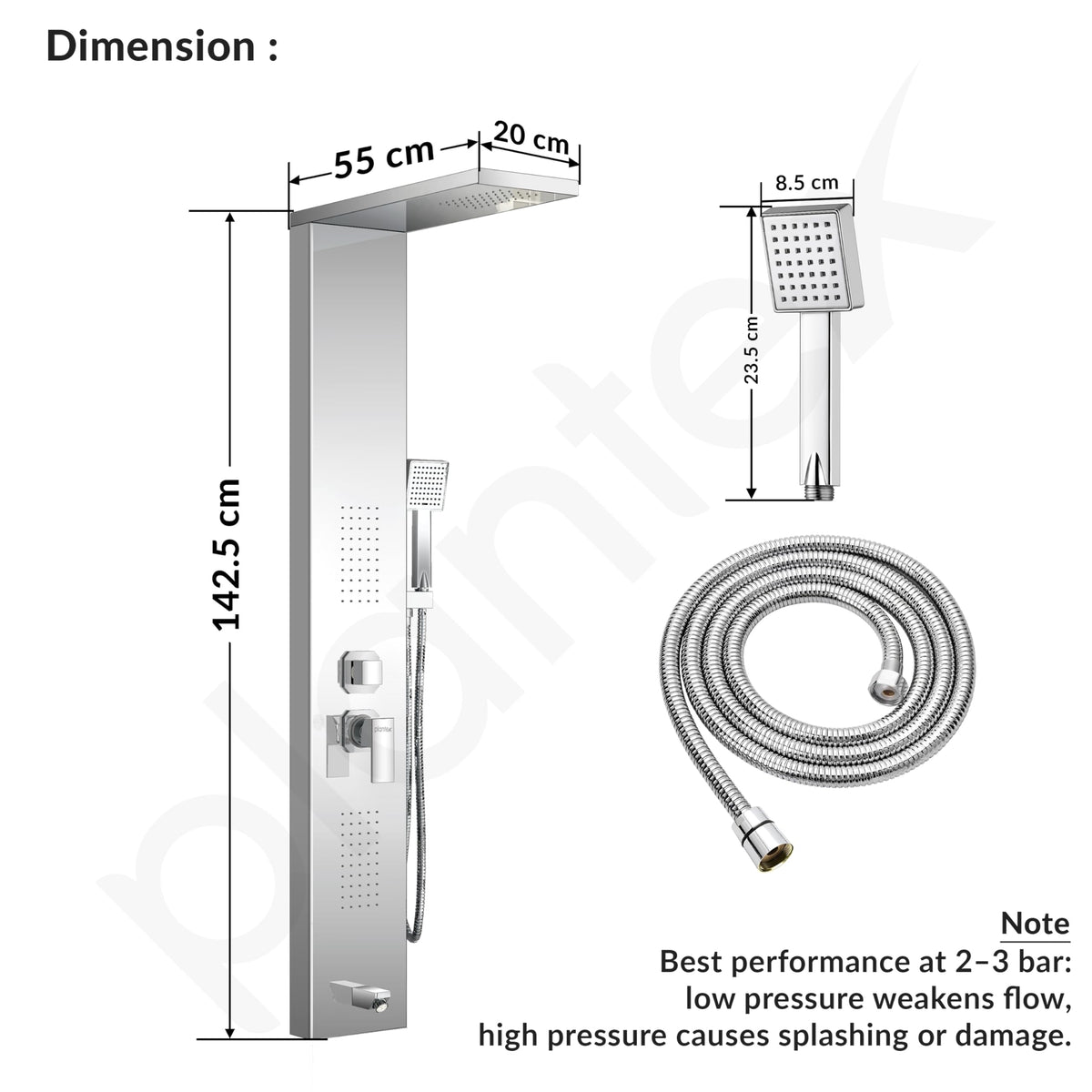 Plantex 304 Grade Stainless Steel Shower Panel for Bathroom with Showerhead/Hand Shower/Body Massage Jets/Bathroom Shower System-(KM-8111)-4