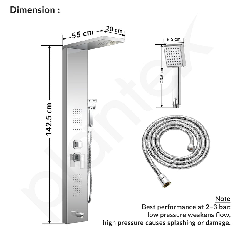 Plantex 304 Grade Stainless Steel Shower Panel for Bathroom with Showerhead/Hand Shower/Body Massage Jets/Bathroom Shower System-(KM-8111)-4