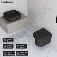 Plantex Ceramic Wall-hung Commode with Table-Top Wash Basin for Bathroom/Rimless Washdown Western Toilet/Bathroom Wash Basin - P Trap Commode - Black-6