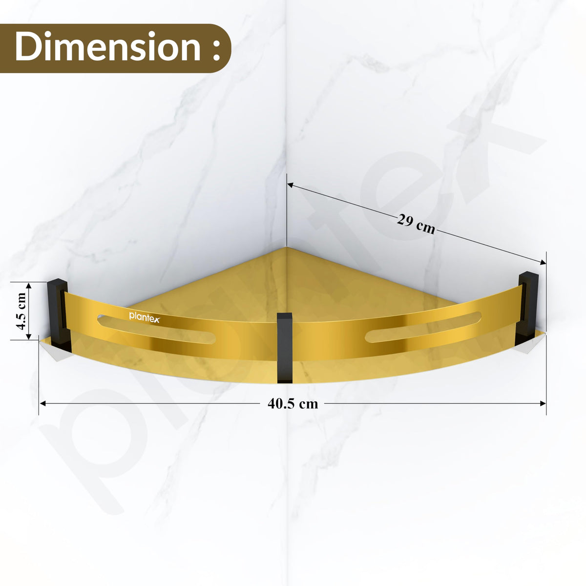Plantex Bathroom Corner Rack for Wall/Stainless Steel Shelf for Bathroom Corner with Railings/Bathroom Accessories Holder (12x12 inches, PVD Gold & Black)-2