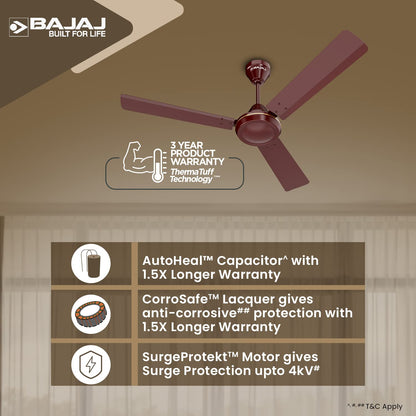 Bajaj Robusta 12S1 1200MM 1 Star Rated Ceiling Fans For Home | BEE Stars Rated Energy Efficient Ceiling Fan | Surgeprotekt Motor | 2 Years Warranty 【Base Brown】