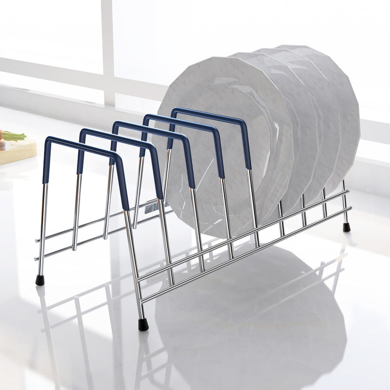 Plantex Stainless Steel Plate Stand for Kitchen Cabinet/10 Slot Plate Rack for Kitchen/6-Inch Rubber-Gripped Dish Stand(Size-6Inches, Slot- 8, Pack of 1)-1
