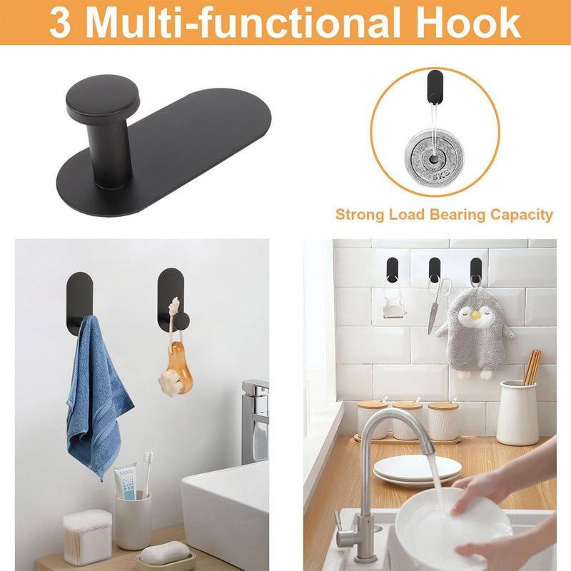 Plantex Stainless Steel Self Adhesive Bathroom Accessories Set-16 inch Single Towel Rod/Napkin Holder/Paper Holder/Robe Hook for Bathroom - 4 Piece Combo (Black)-4