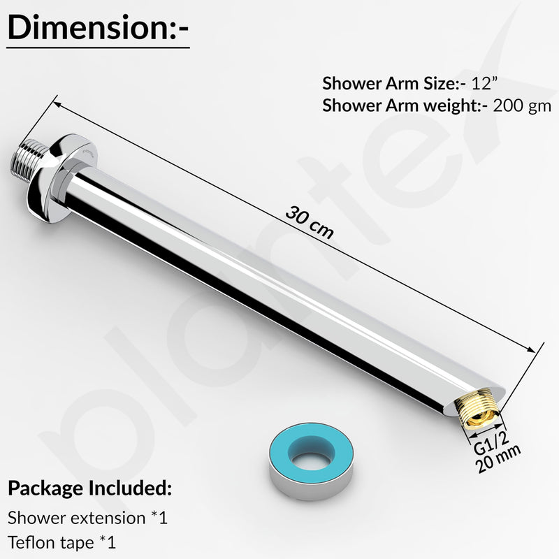 Plantex 12-Inch Round Cross Shower Arm for Overhead Shower/Stainless Steel Shower Pipe/Wall Mount Bathroom Fitting with 1⁄2-Inch Thread - Pack of 1 (Chrome)-4