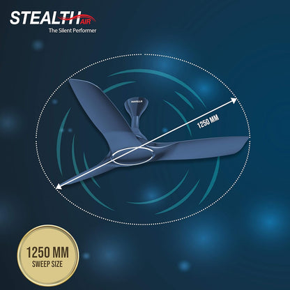 Havells 1250mm Stealth Air Ceiling Fan | Aerodynamic blades for silent operation, Superior Air Delivery | Dust Resistant , the most slient fan with Premium look and finish | (Pack of 1, Indigo Blue)