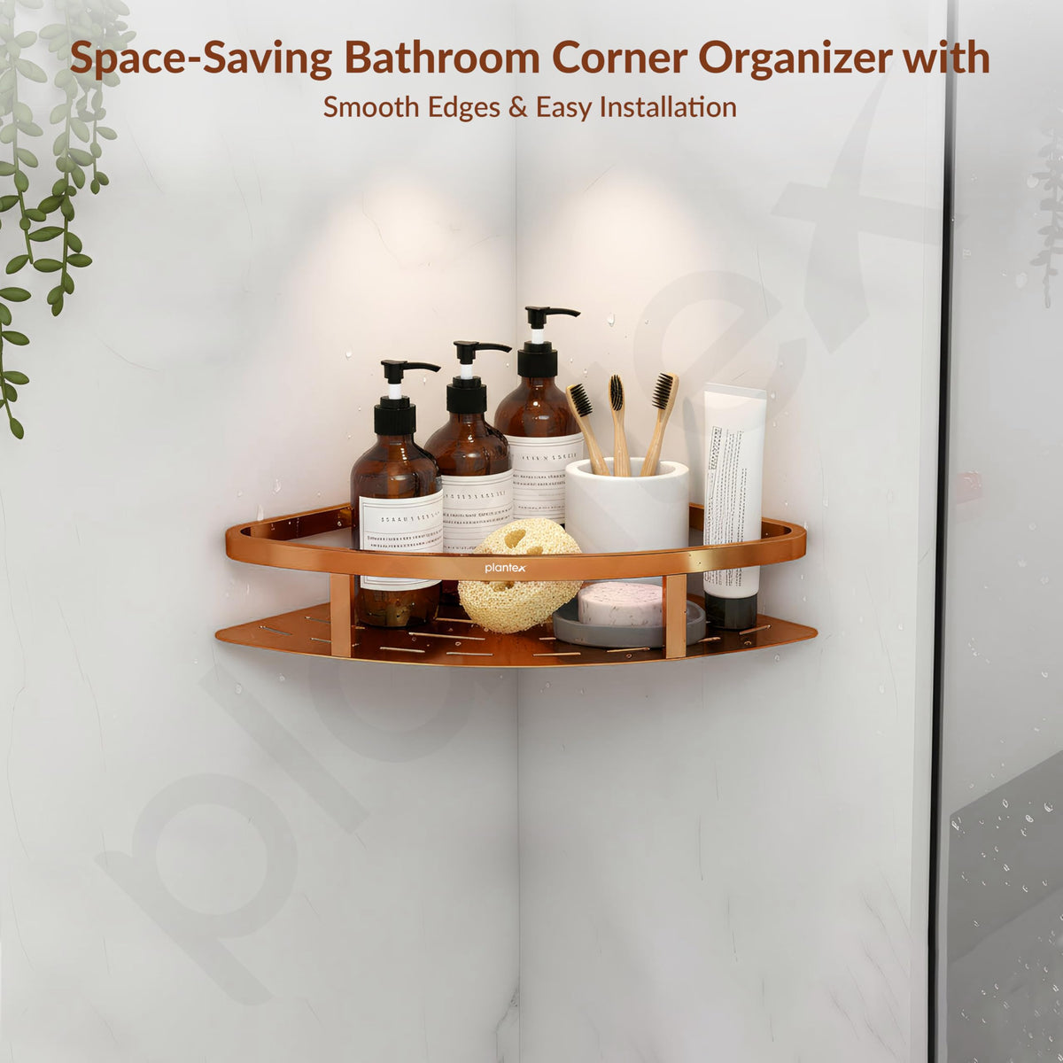 Plantex Corner Shelf for Bathroom Wall/304 Grade Stainless Steel Bathroom Corner Shelf Rack/Bathroom Shelf Organizer/Multipurpose Bathroom Accessories Set -Pack of 2 (PVD Rose Gold,9x9 Inches)-3