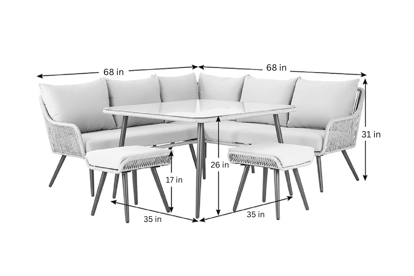 Stash Outdoor Garden Balcony Sofa Set 5 Seater  and 1 Center Table With 2 Ottoman Set (Tan)