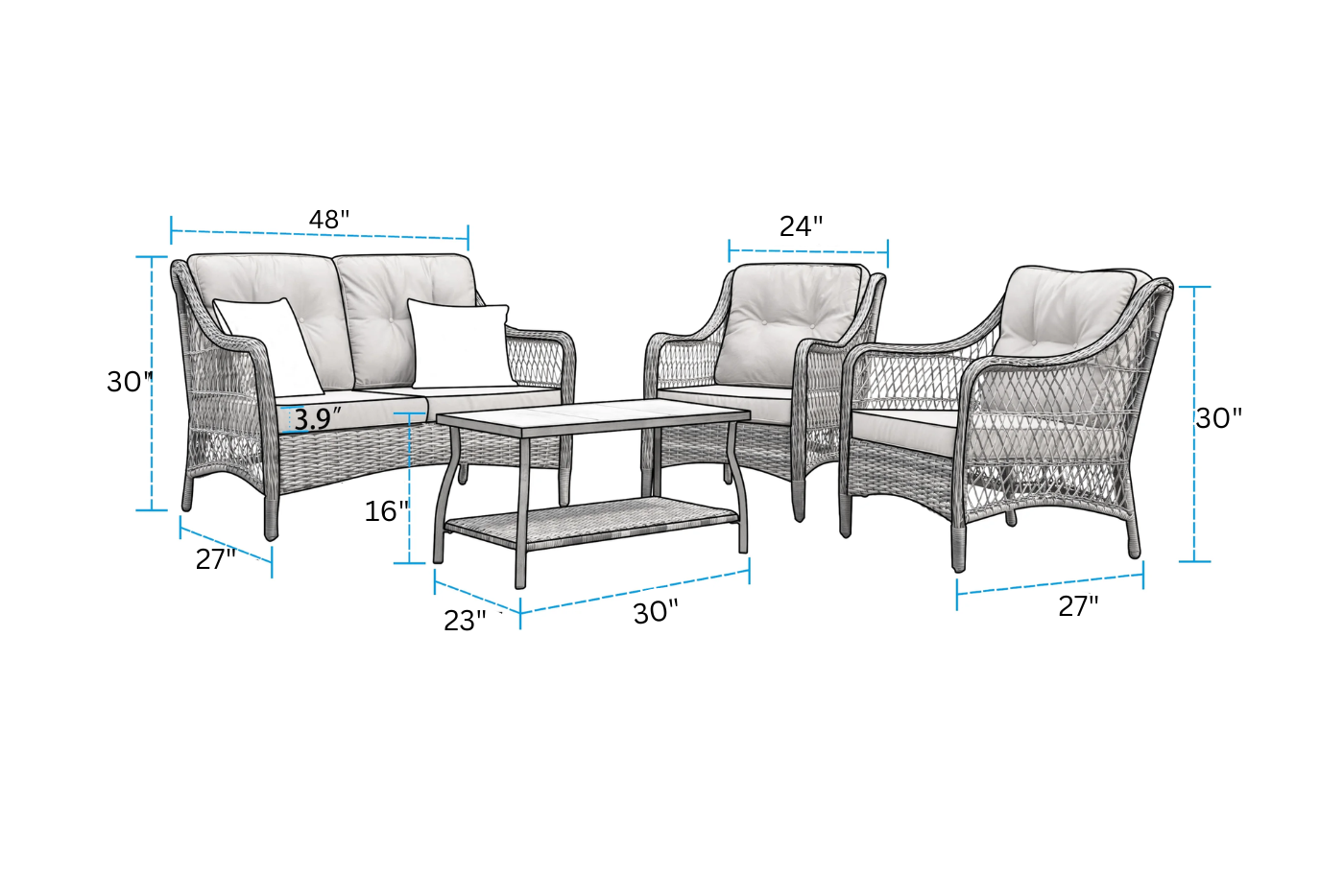 Hae Outdoor Sofa Set 2 Seater, 2 Single seater and 1 Center Table (coffee Brown)