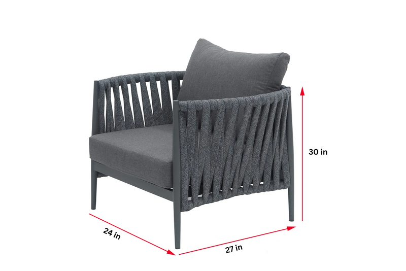 Pablo Outdoor Garden Balcony Sofa Set 3 Seater, 2 Single seater and 1 Table Set Braid & Rope (Dark Grey)