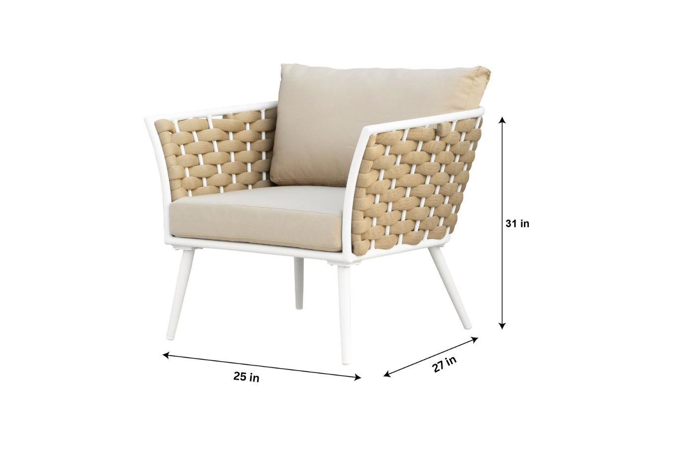 Crasio Outdoor Garden Balcony Sofa Set 3 Seater, 2 Single seater and 1 Center Table Set, Braid & Rope (White + Tan)