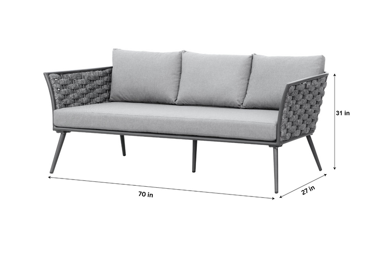 Klorix Outdoor Garden Balcony Sofa Set 3 Seater, 2 Single seater and 1 Center Table Set, Braid & Rope (Grey)