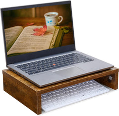 14.2 inch Monitor Stand Riser, Rustic Brown Wood Monitor Riser with Storage for Desk Small Monitor Stand TV/Scr