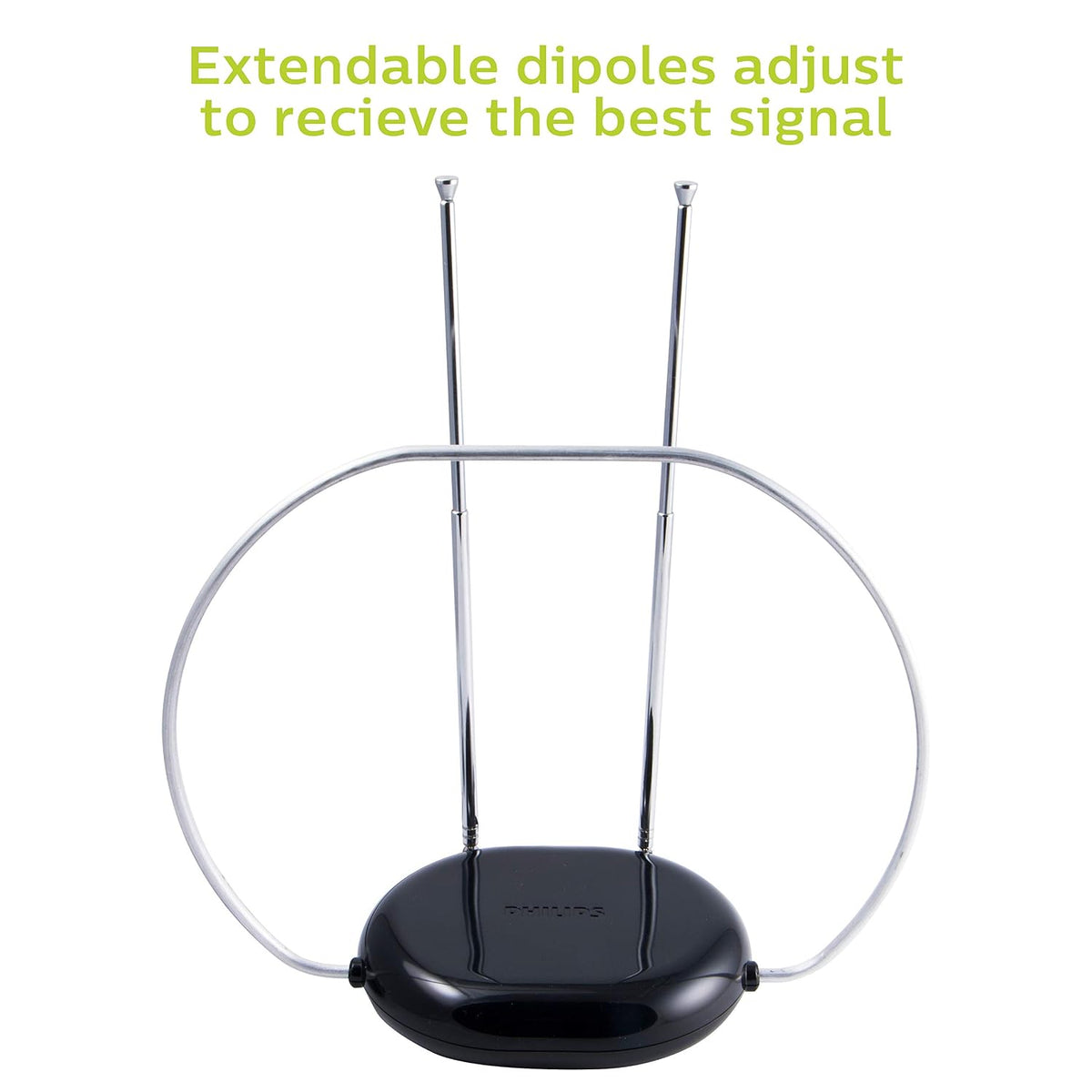 Philips Rabbit Ears Black Indoor TV Antenna, Dipoles and Circular Loop, Tabletop Antenna, Digital (SDV8201B/27)