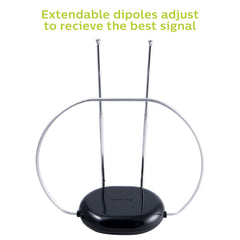 Philips Rabbit Ears Black Indoor TV Antenna, Dipoles and Circular Loop, Tabletop Antenna, Digital (SDV8201B/27)