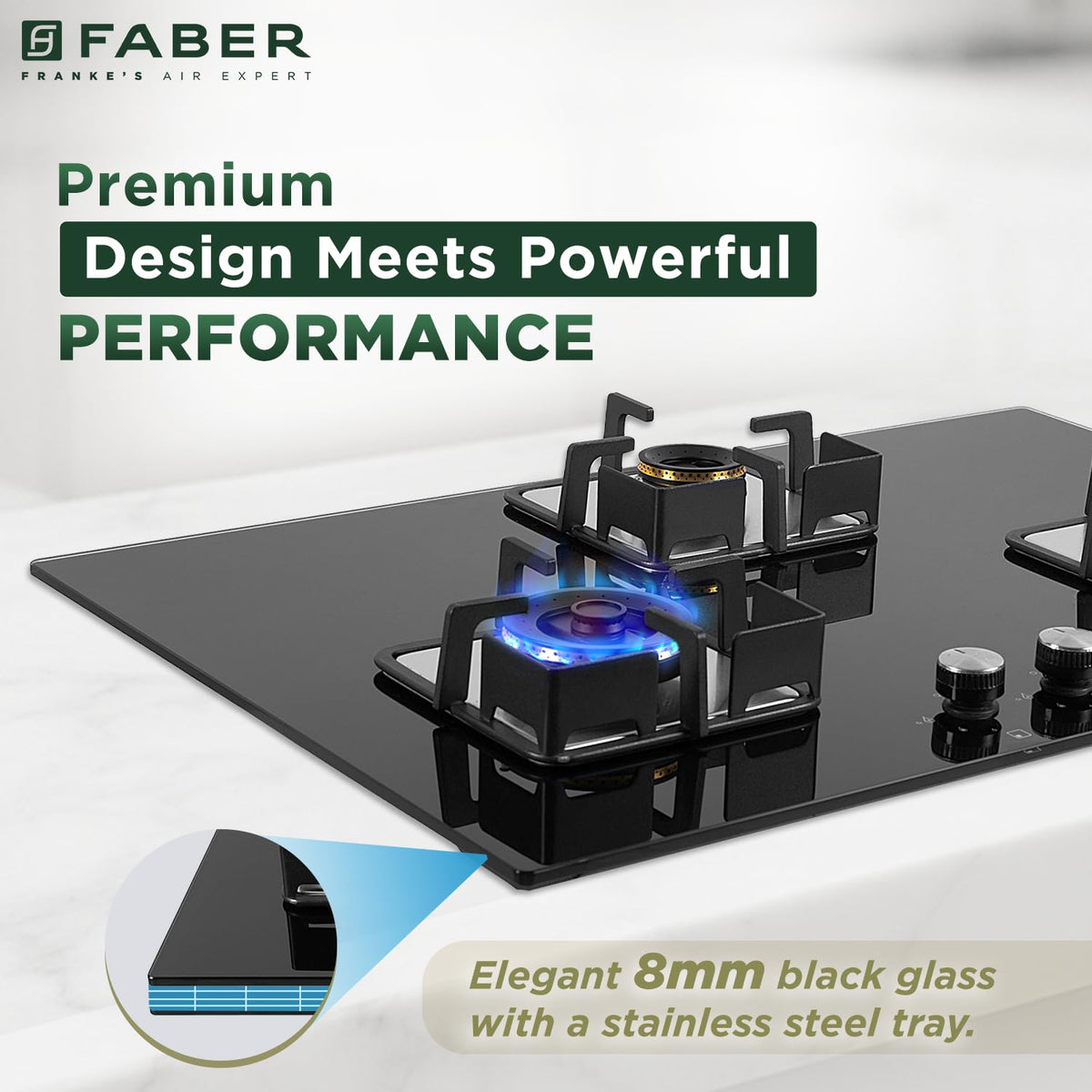 Faber 3 Burner HCT 78 cm Hob| Brass Burners| Bakelite Knobs| Cast Iron Pan Support | Hob/Cooktop Hybrid Toughened Glass 