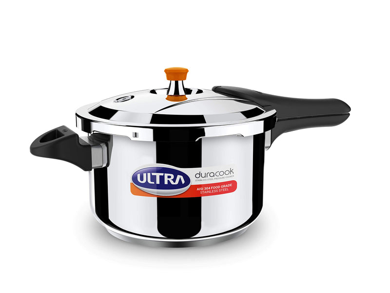 Ultra Duracook Pressure Cooker 3 Litre | AISI 304 Food Grade Stainless Steel Cooker | 10 Years Warranty | High Impact 3-Layer Composite Base | Bakelite Handles | Keeps Food Warm for up to 2 Hours