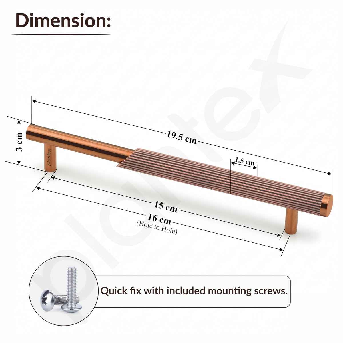 Plantex Stainless Steel & Aluminium Cabinet Handle/160mm Wardrobe Handle for Home/Cupboard Door Pull-Push Handles for Office - Pack of 1 (Rose Gold)-3