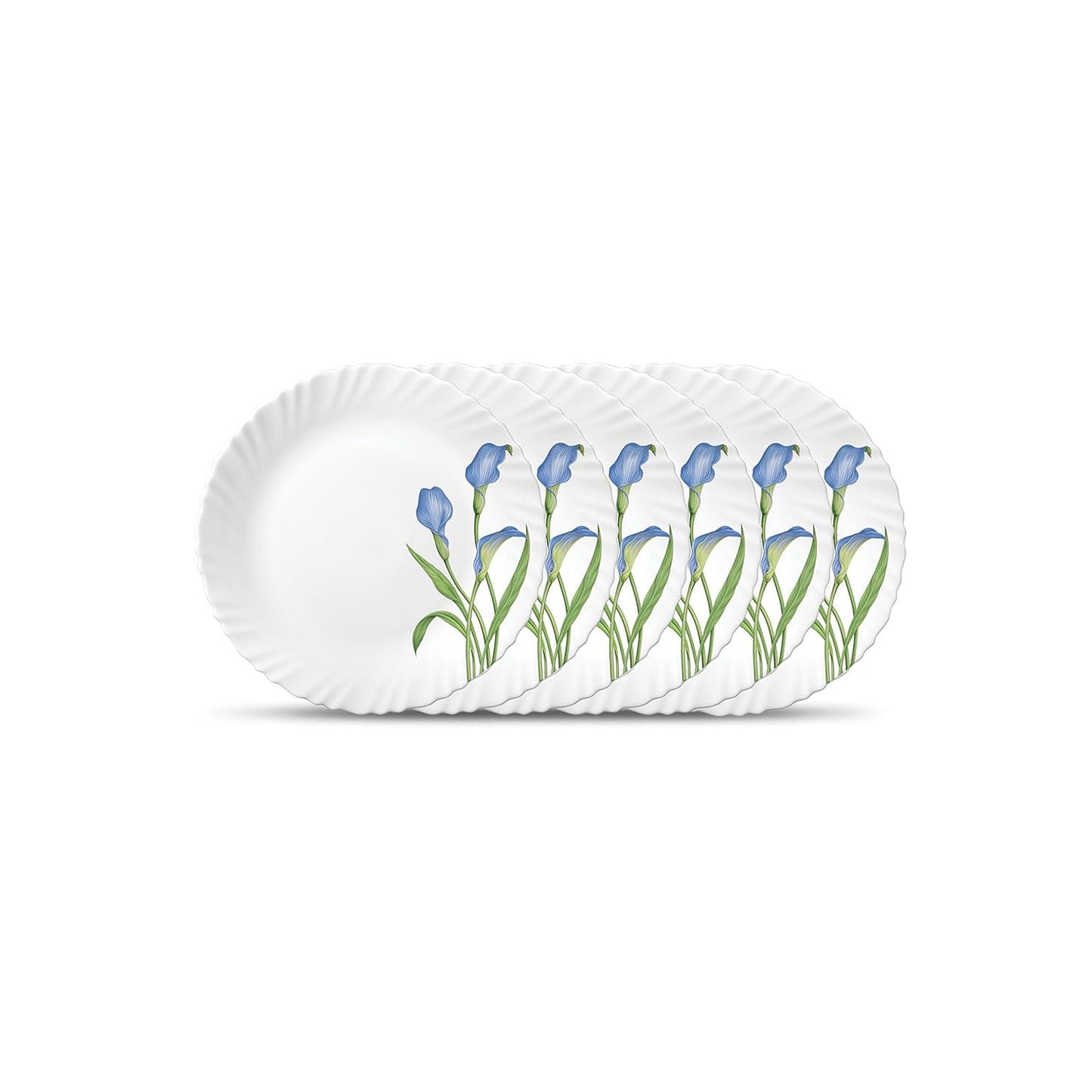 La Opala Novo Collection Opal Glass Crockery | Quarter Plate Set of 6 | Tender Trio Design | Plates for Snacking & Gifting | Microwave Safe | 100% Vegetarian | Extra Strong | Super Light & White