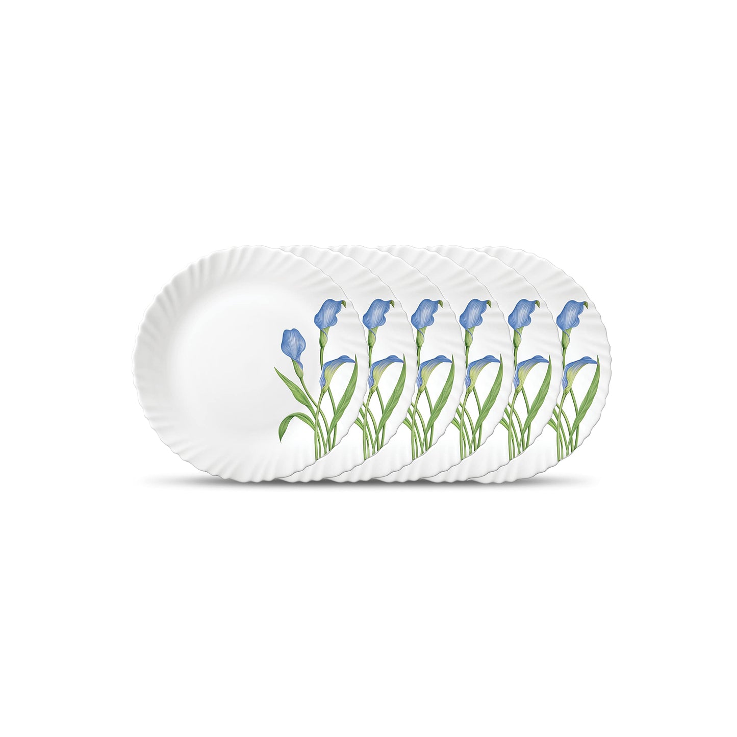 La Opala Novo Collection Opal Glass Crockery | Quarter Plate Set of 6 | Tender Trio Design | Plates for Snacking & Gifting | Microwave Safe | 100% Vegetarian | Extra Strong | Super Light & White