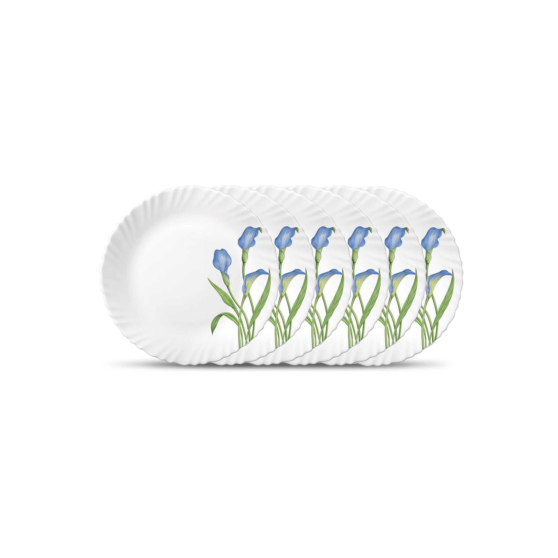 La Opala Novo Collection Opal Glass Crockery | Quarter Plate Set of 6 | Vivid Greens Design | Plates for Snacking & Gifting | Microwave Safe | 100% Vegetarian | Extra Strong | Super Light & White