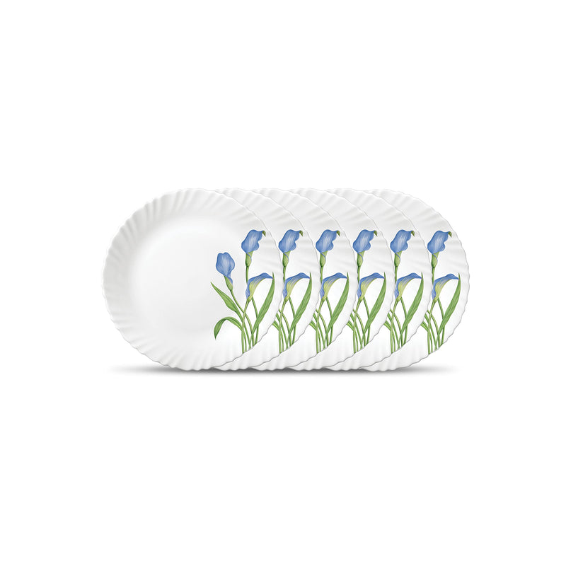 La Opala Novo Collection Opal Glass Crockery | Quarter Plate Set of 6 | Vivid Greens Design | Plates for Snacking & Gifting | Microwave Safe | 100% Vegetarian | Extra Strong | Super Light & White