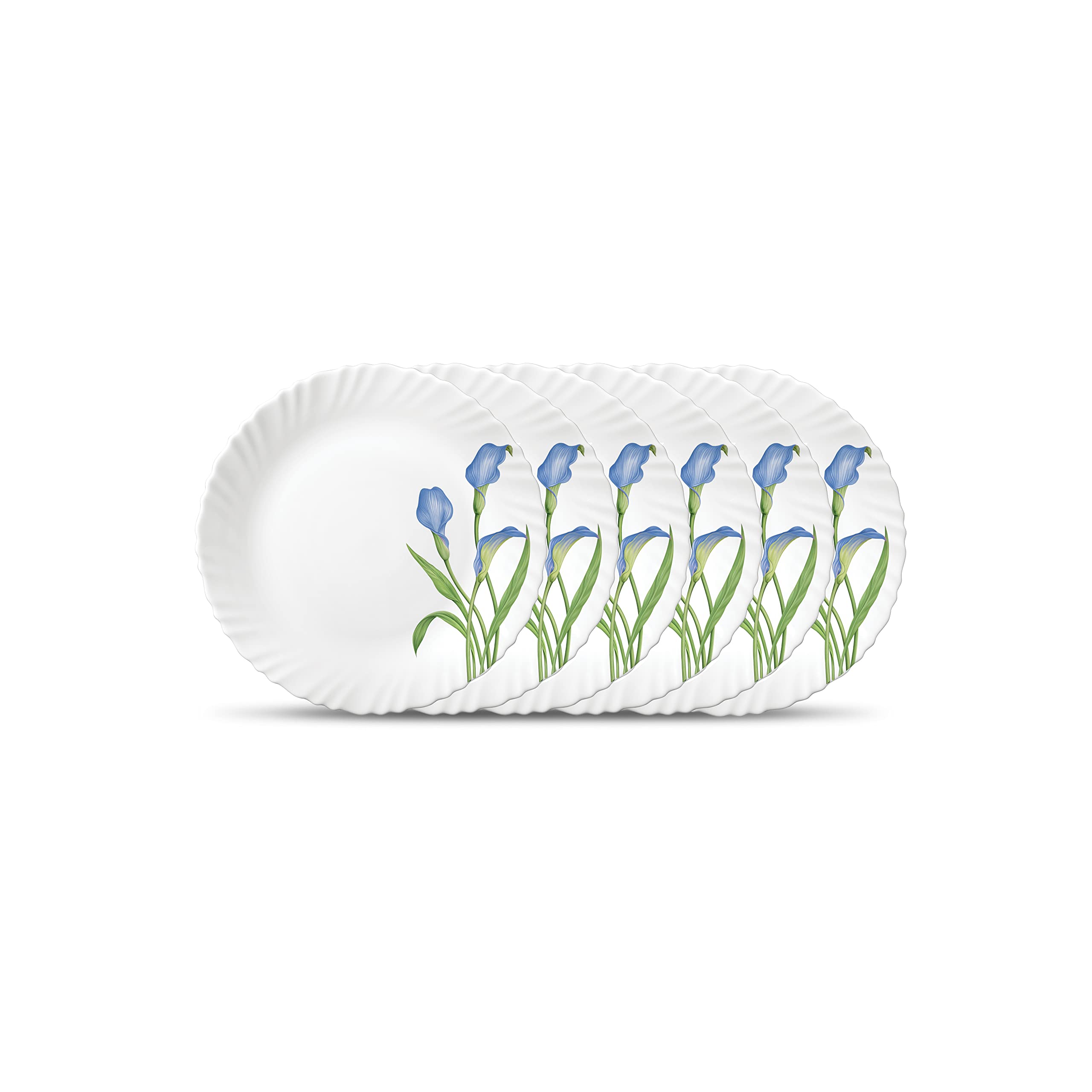 La Opala Novo Collection Opal Glass Crockery | Quarter Plate Set of 6 | Lush Greens Design | Plates for Snacking & Gifting | Microwave Safe | 100% Vegetarian | Extra Strong | Super Light & White