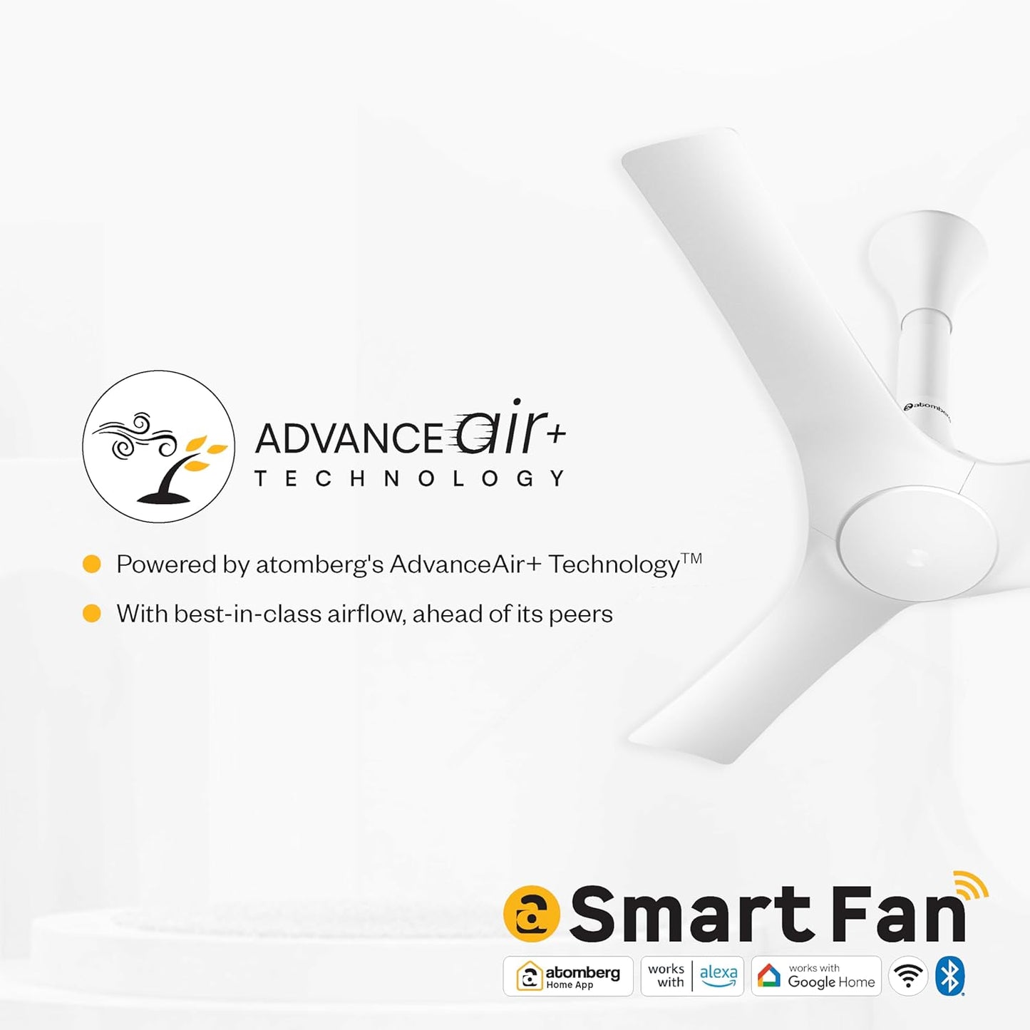 atomberg Aris Gladius Smart 900mm BLDC Ceiling Fan with IoT & Remote | BEE 5-Star| Advance Air+ Technology | Silent Operation | Energy Efficient | Free Installation | 5 Year Warranty (Pearl White)