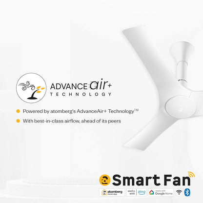atomberg Aris Gladius Smart 900mm BLDC Ceiling Fan with IoT & Remote | BEE 5-Star| Advance Air+ Technology | Silent Operation | Energy Efficient | Free Installation | 5 Year Warranty (Pearl White)