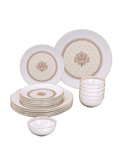 Clay Craft Ceramic Ripple Solid Dinner Set of 18 Pieces, Jaisalmer Real 22K Gold, for Family of 6, Dinner Set Ceramic, Crockery Set, Dining Set for Dinner, Plates and Bowls Set, Crockery Set for Gift