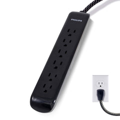 Philips SPC3064BD/37 6-Outlet Power Strip, Designer Braided Power Cord, Flat Plug Extension Cord
