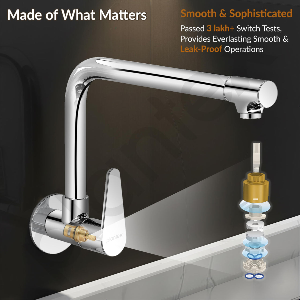 Plantex Pure Brass Wall Mounted Kitchen Sink Tap Faucet/360‚° Rotating Water Tap for Kitchen Basin & Wash Basin/Sink Tap (DOL-4301, Chrome) - 7 Year Warranty-5