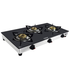 Maharaja Whiteline Belenus Toughened Glas 3 Burner Open Gas Stove, Black