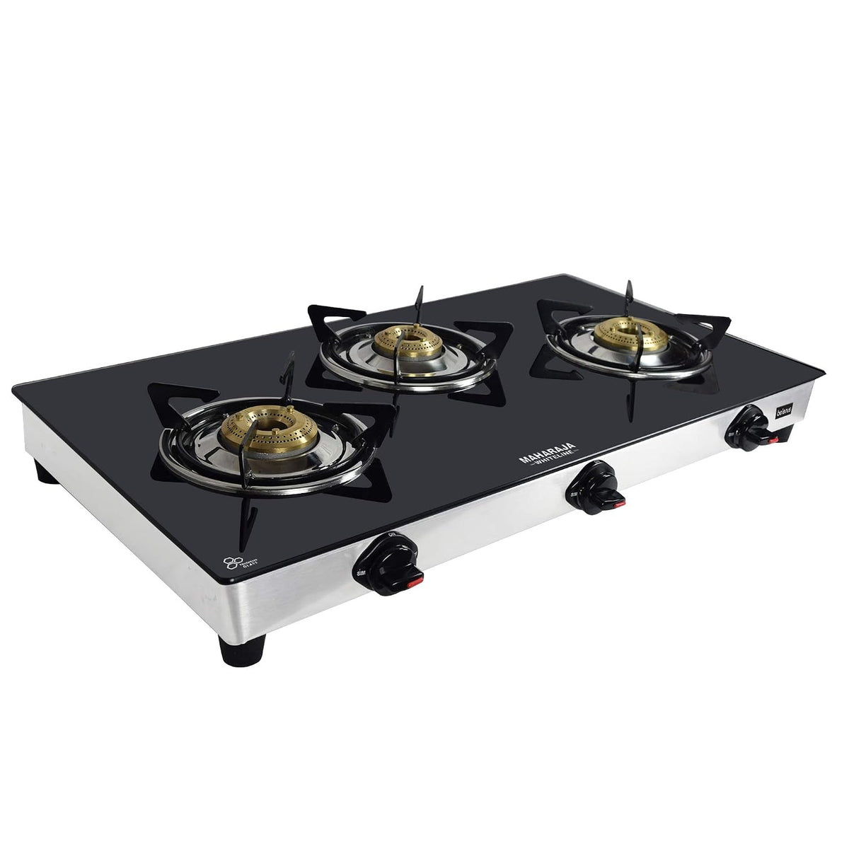 Maharaja Whiteline Belenus Toughened Glas 3 Burner Open Gas Stove, Black