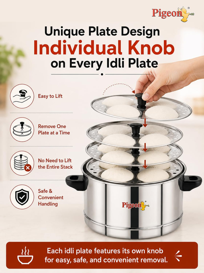 Pigeon Classic Stainless Steel Idli Cooker with Whistle Indicator