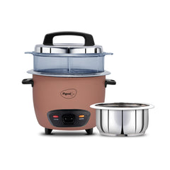 Pigeon Inox Pro Rice Cooker with Steamer, 1.8 litres | Stainless Steel Lid | 700 Watts | 1 Steel Cooking Pot | Measuring Cup | Spatula | Energy Efficient Cooking (Pink)