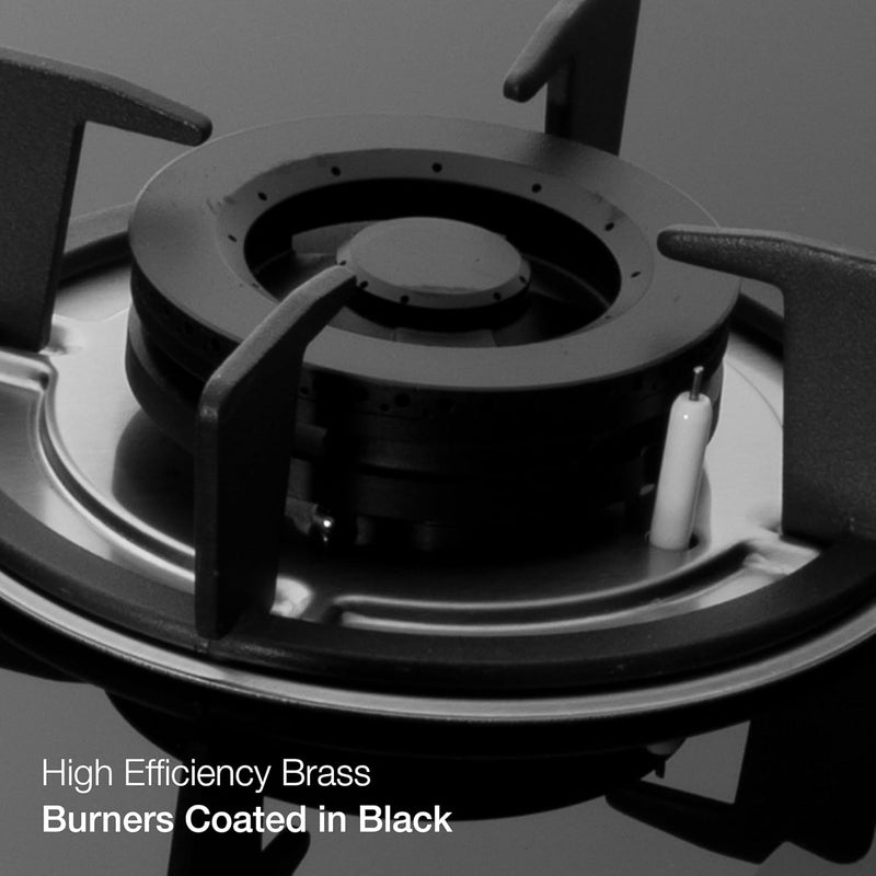 KAFF 3 Burners Built-in Hob & Hobtop For Modular kitchen -8 MM|Auto Electric Ignition Glass Top| Full Brass Burner| Enamelled Matt Finish, Easy Grip Knobs, Toughened Glass (Black,80CM) | FBB 603 |