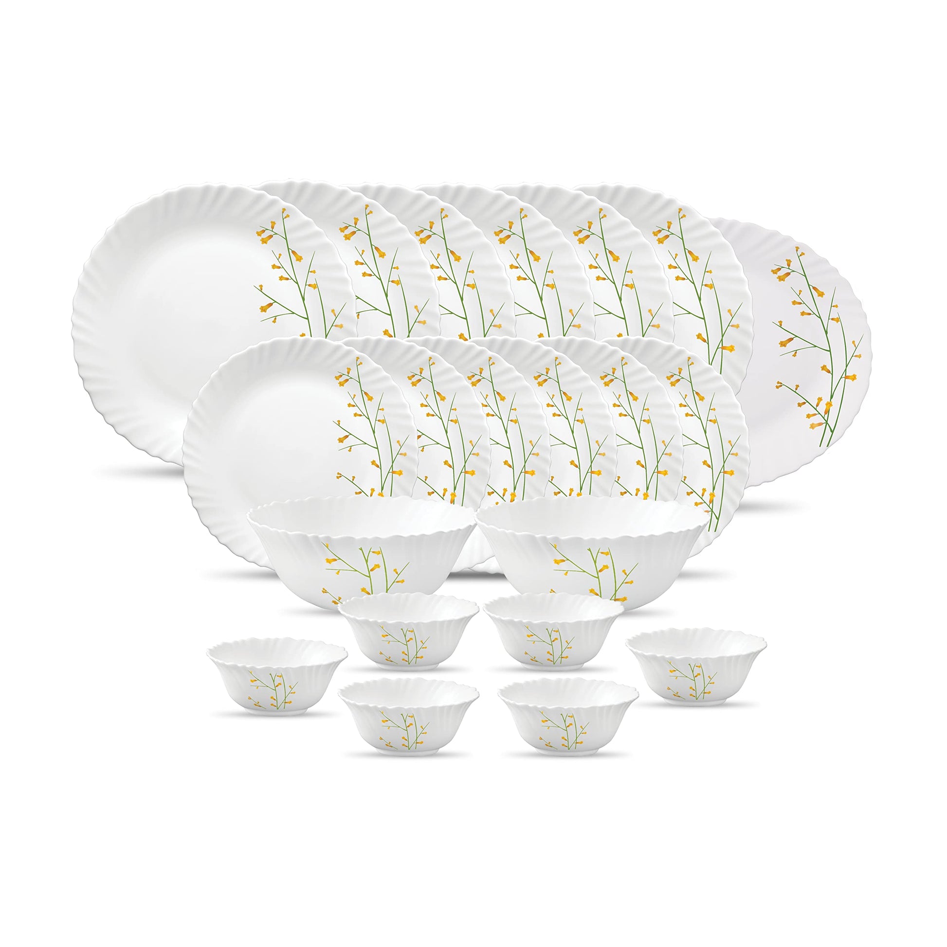 La Opala Diva Classique Collection Opal Glass Crockery | for Family of 6 | Dinner Set 21 pcs Royal Iris | Plates & Bowls for Dining | Microwave Safe | 100% Vegetarian | Extra Strong | White
