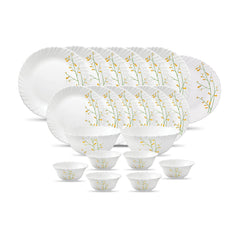 La Opala Diva Classique Collection Opal Glass Crockery | for Family of 6 | Dinner Set 21 pcs Royal Iris | Plates & Bowls for Dining | Microwave Safe | 100% Vegetarian | Extra Strong | White