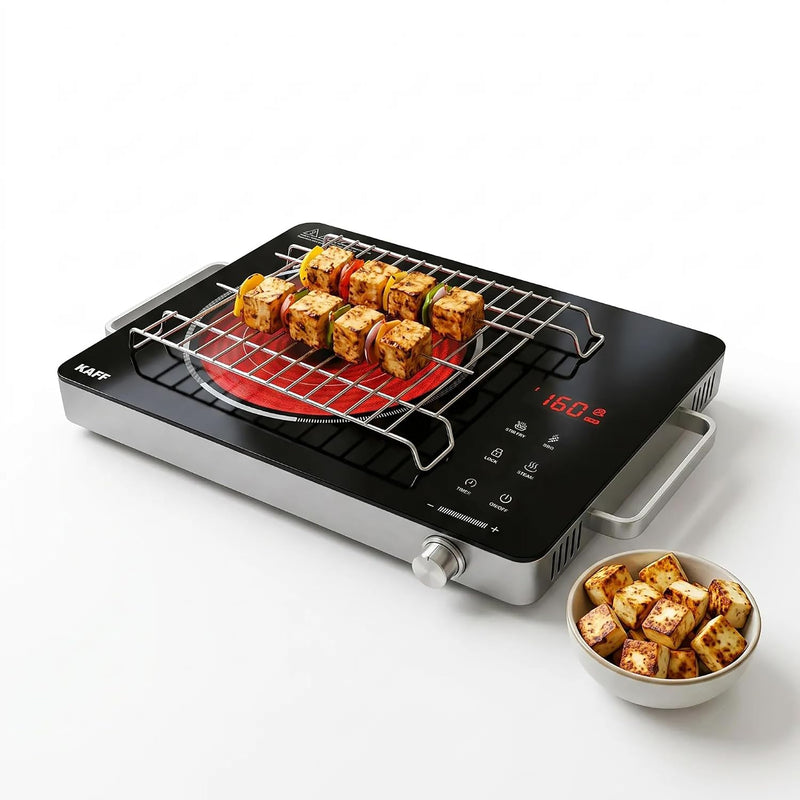 Kaff 2200W Electric Infrared Cooktop Stove | High Gloss Glass Finish | Digital Display | 4 Preset Cooking Modes | Touch 