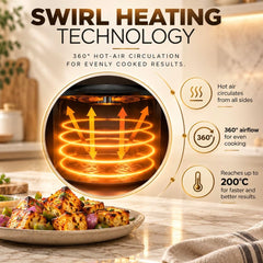 Faber 4L 1500W Digital Air Fryer | Fry, Bake, Roast | 85% Less Oil, 200°C Swirl Heating Technology |8-Preset Menu | Touc