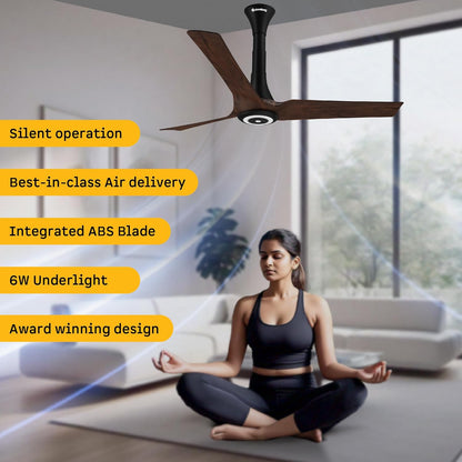 atomberg Aris Starlight 1200mm BLDC Ceiling Fan with Underlight, IoT & Remote Control | Smart Fan with Noiseless Operation (Dark Teakwood)