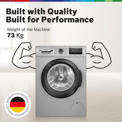 Bosch 8 kg, 5 Star, AI Active Water+, Anti-Tangle, Steam Anti Bacterial, Anti-Wrinkle Fully-Automatic Front Loading Washing Machine (WAJ2826BIN, In-Built Heater, Shiny Silver)
