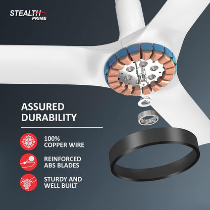 Havells 1200mm Stealth Prime Bldc Motor Ceiling Fan Most Silent & Premium,5 stars With Rf Remote,100% Copper Upto 55% Energy Saving,Timer,Memory Backup (Pack Of 1,Marble Pearl White)