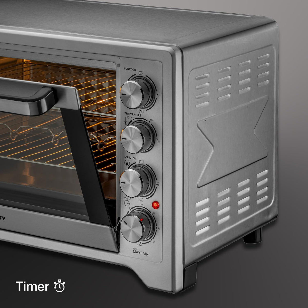 Kaff MFOT45-SS Electric Oven Toaster Grill (OTG) for Kitchen 45 Litre, 2000W with Rotisserie and Convection Fan | Stainl
