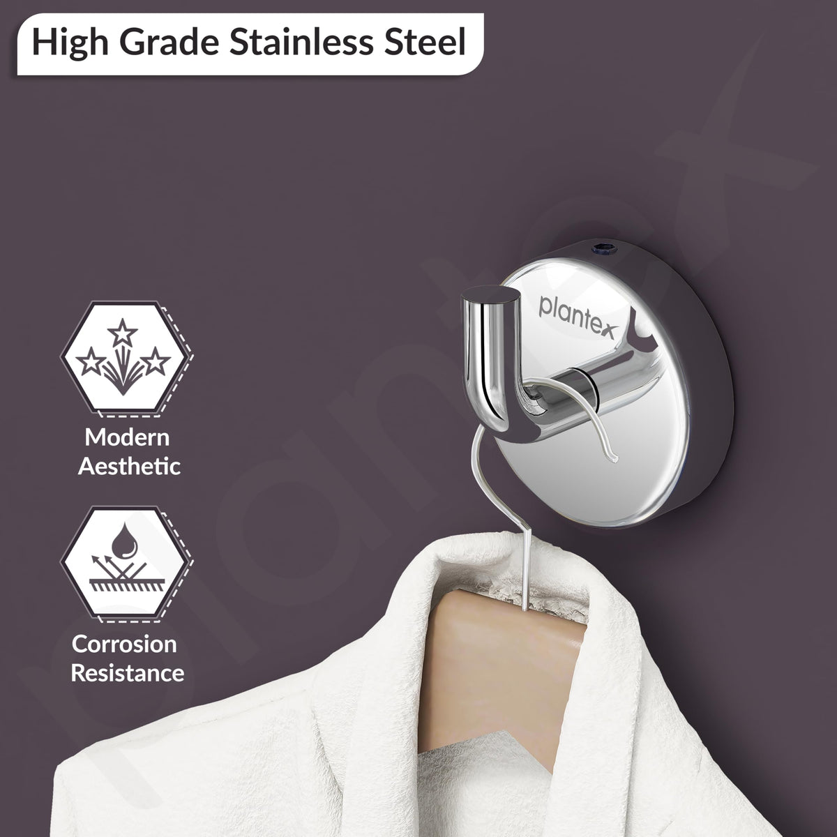 Plantex Stainless Steel Robe Hook for Bathroom/Door Hook Hanger/Wall Hanging Hooks/Bathroom Accessories - Pack of 1 (Chrome)-3