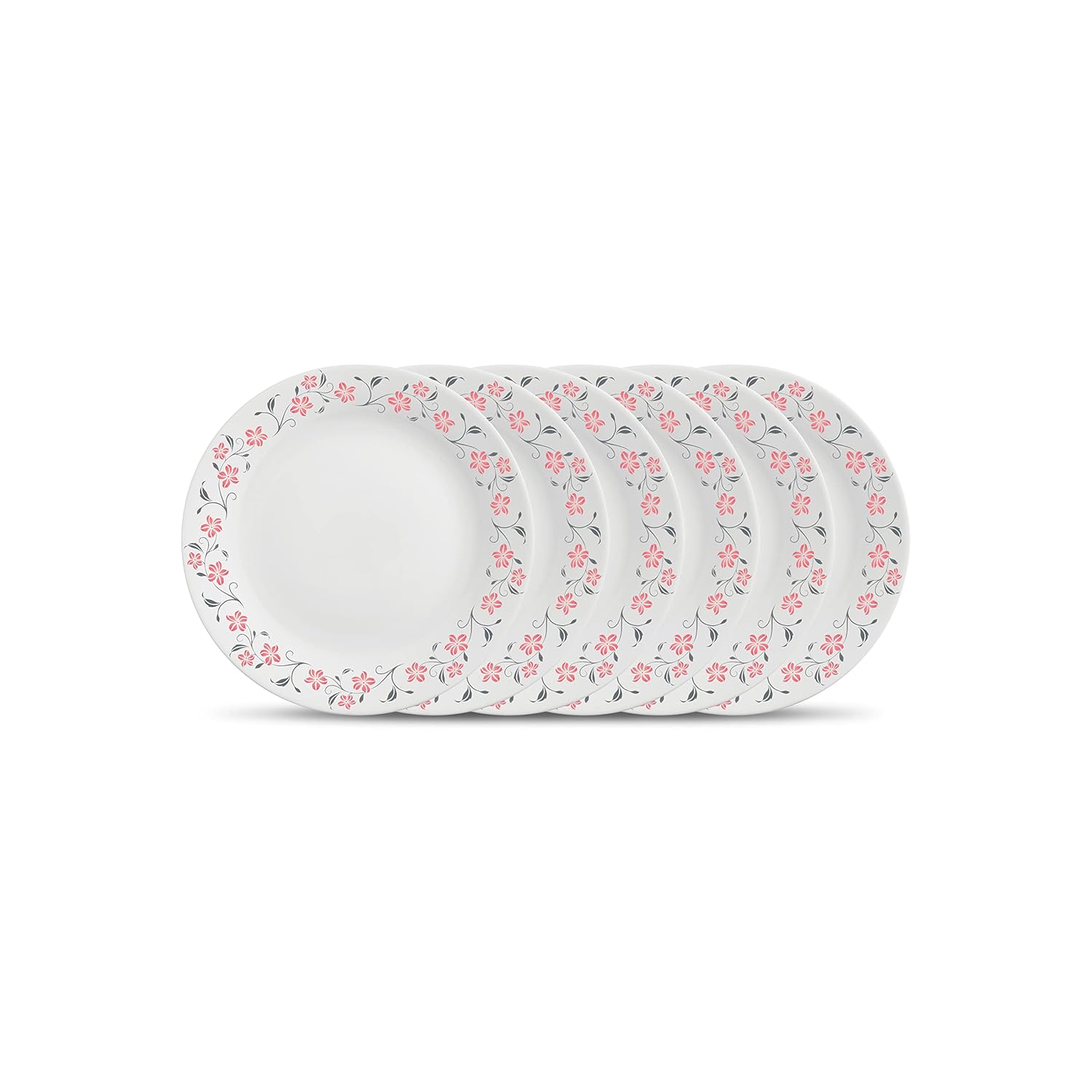 La Opala Diva Ivory Collection Opal Glass Crockery | Quarter Plate Set of 6 | Grace Red Design | Side Plate for Snacking & Gifting | Microwave Safe | 100% Vegetarian | Extra Strong | Light & White