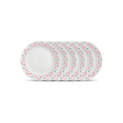 La Opala Diva Ivory Collection Opal Glass Crockery | Quarter Plate Set of 6 | Grace Red Design | Side Plate for Snacking & Gifting | Microwave Safe | 100% Vegetarian | Extra Strong | Light & White